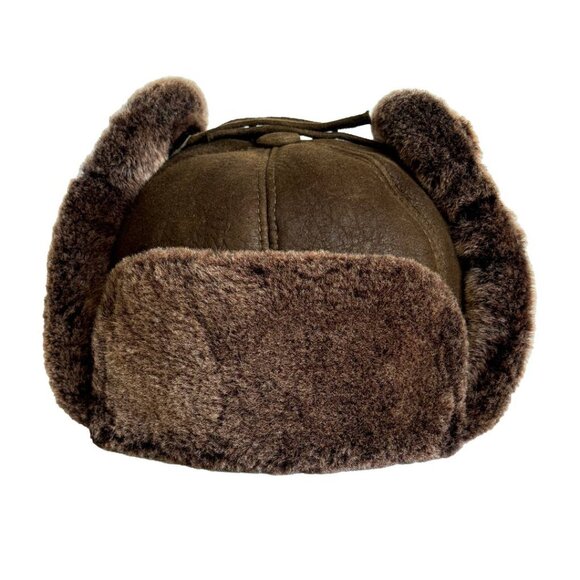 Real Shearling Sheepskin Leather Trapper Hat | Aviator Winter Hat | Ushanka - Picture 4 of 9